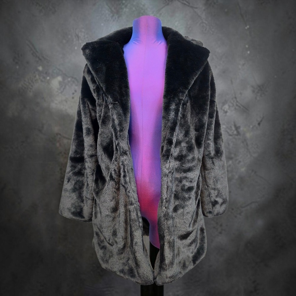Aixiru Womens Black Faux Fur Coat Mid-Length Notched Lapel Jacket XL